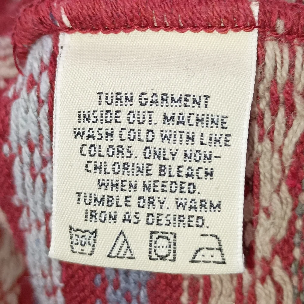 Womens Eddie Bauer Red Blue Beige Fair Isle Sweater Size Large Made in USA